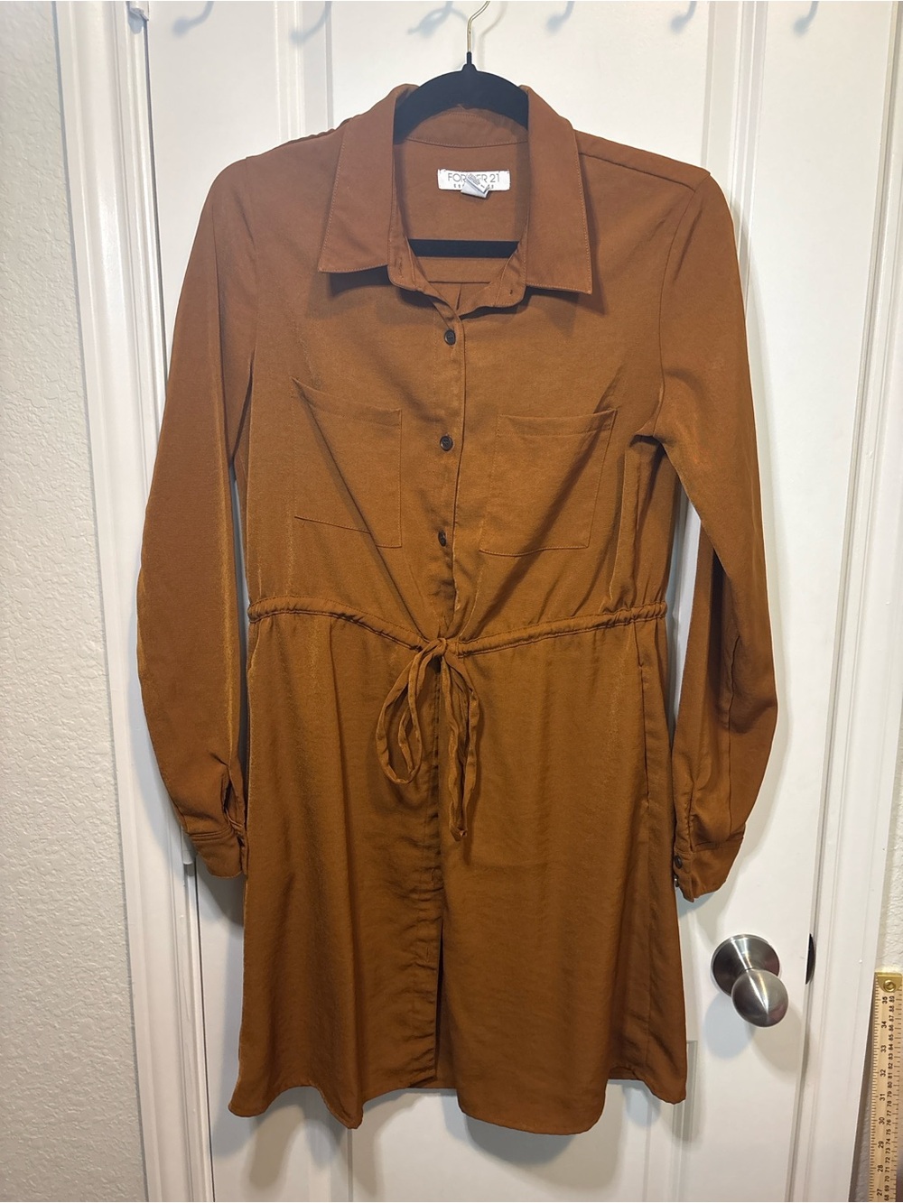Forever 21 Rust Button-Front Drawstring Mini Dress - Picture 6 of 6